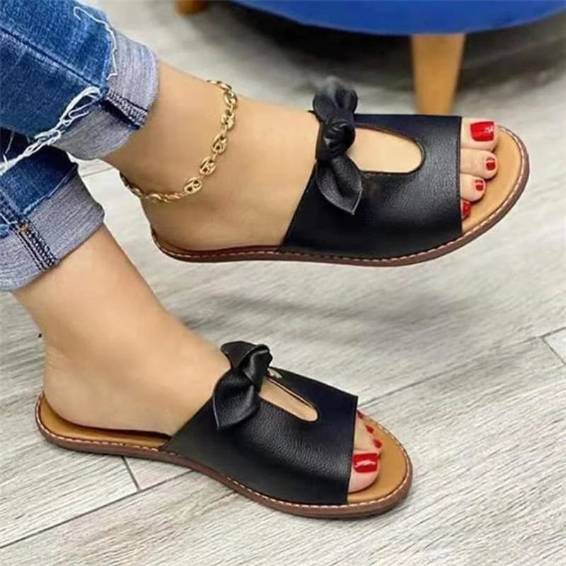 Summer Women Sandals Fashion Bow Slip-On Casual Open Toe Anti-Slip Sandals