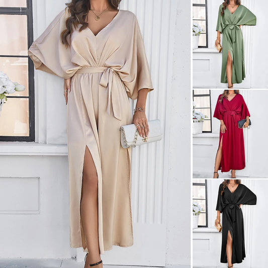 European Solid Colour Women's Elegant, Fashionable And Sexy V-neck Dress.  S-XL