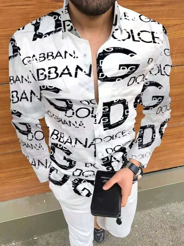 New Men's Long Sleeve Casual Printed Shirt Long Sleeve Shirt.  Sz: S-5Xl