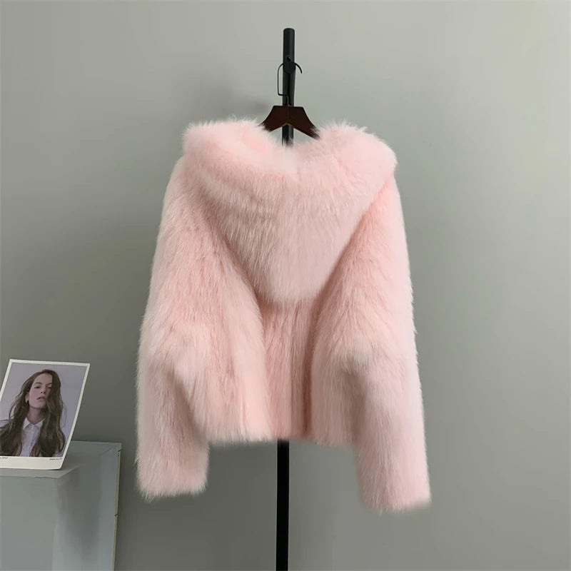 New Winter Real Fur Coat Natural Fox Fur Coat With Hood .