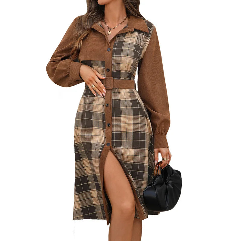 2025 New Autumn and Winter Casual Plaid Splicing Dress for Women.  S-Xl