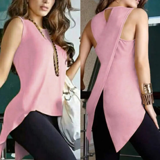 New Women Summer Fashion Solid Colour Cross Tank Top.  S-3X