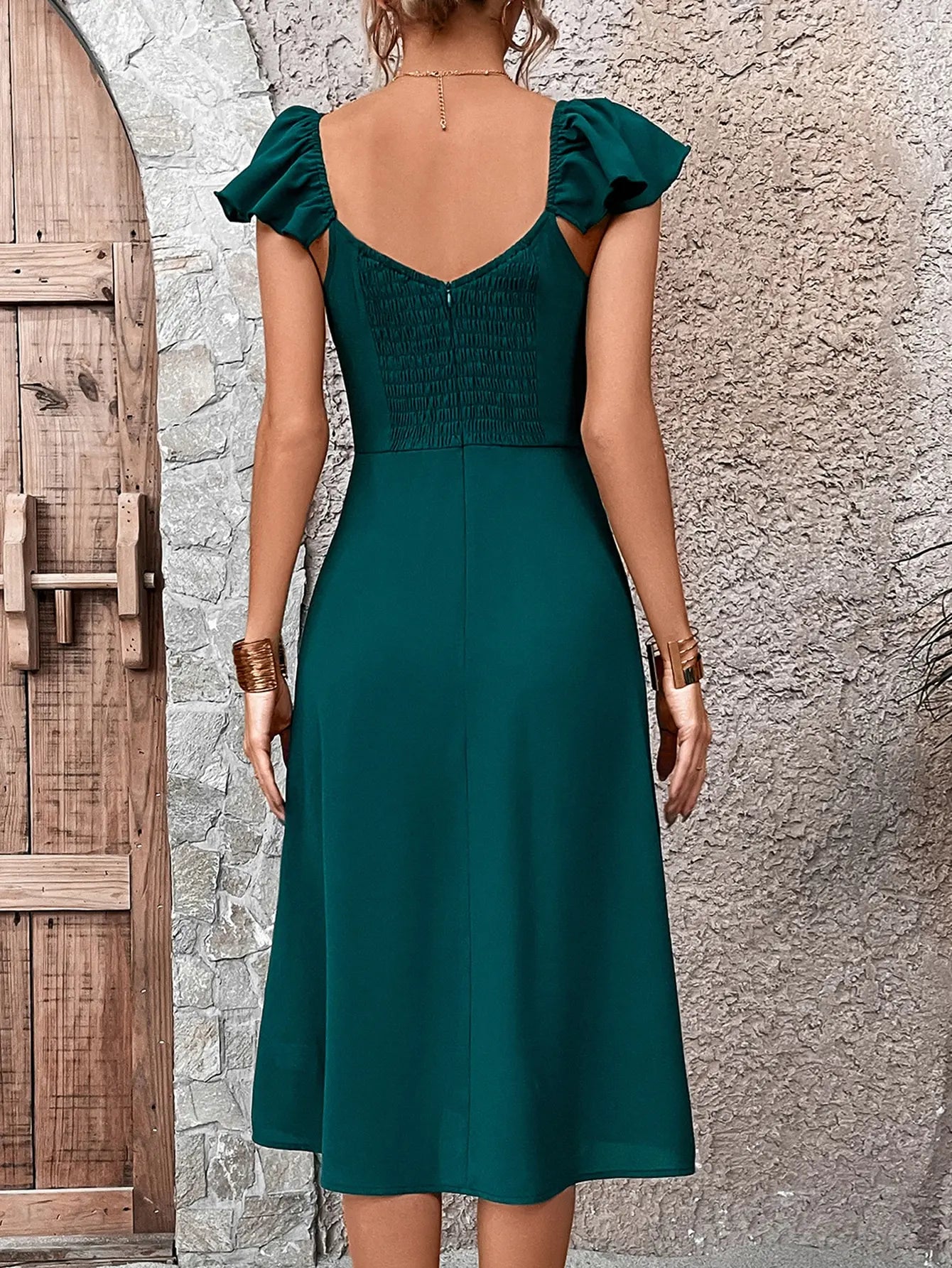 Elegant fashion women's ruffle sleeve  dress.  XS-L