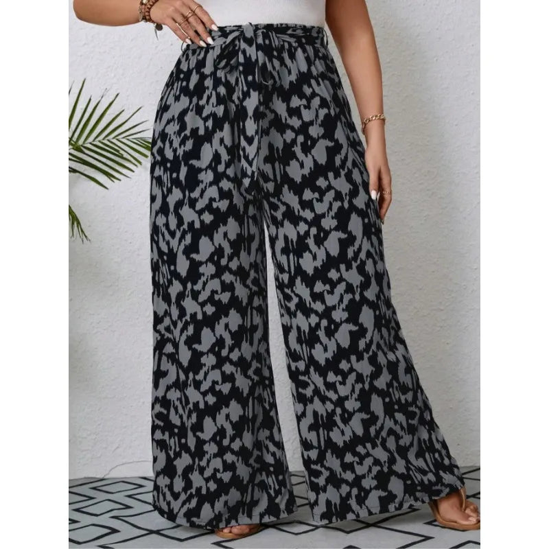 Plus Size 1XL-5XL Women's Casual Fashion New Printed Wide Leg Elastic Waist Pants.