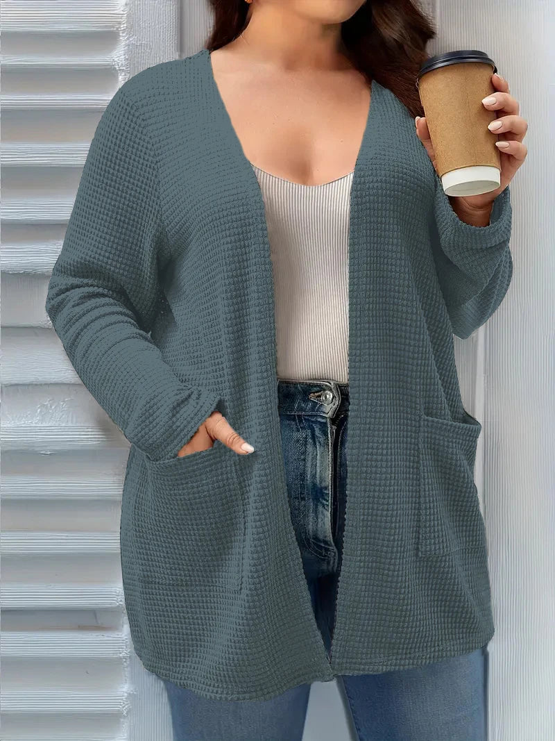 Plus size pure color pocket cardigan casual long-sleeved suitable for all season