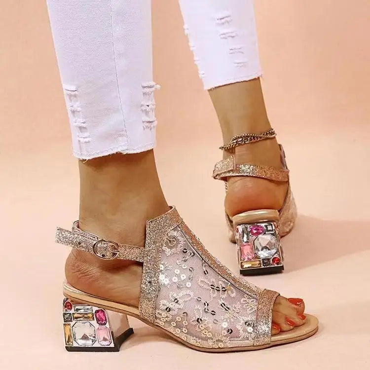New Women Summer Fashion Peep Toe Bling Sandals Buckle Strap Rhinestone Sandals