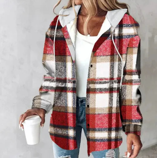 Women's Plaid Style Women's Jacket Hooded Plaid Casual Loose light Jacket.  S-3x