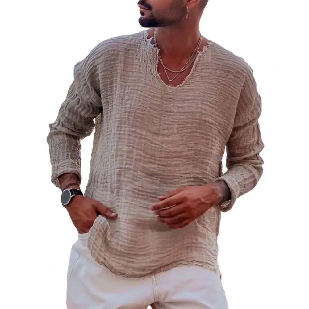 Men's Sexy Long Sleeve Pleated Loose Shirt