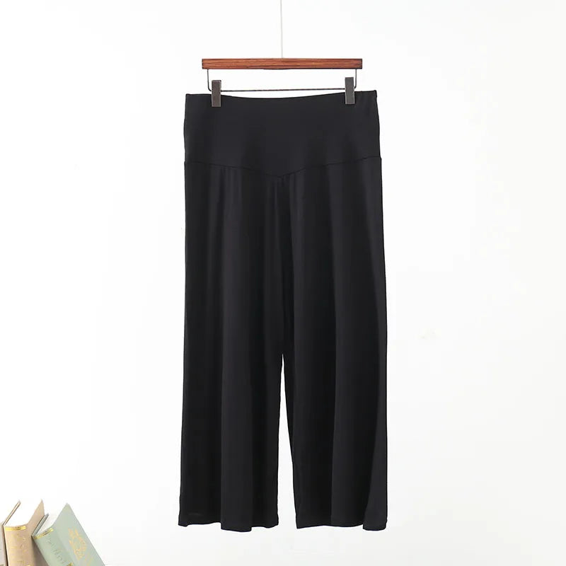 Spring Summer Wide leg calf length Loose Casual yoga pant High Waist three quarter Trousers.  M-2X