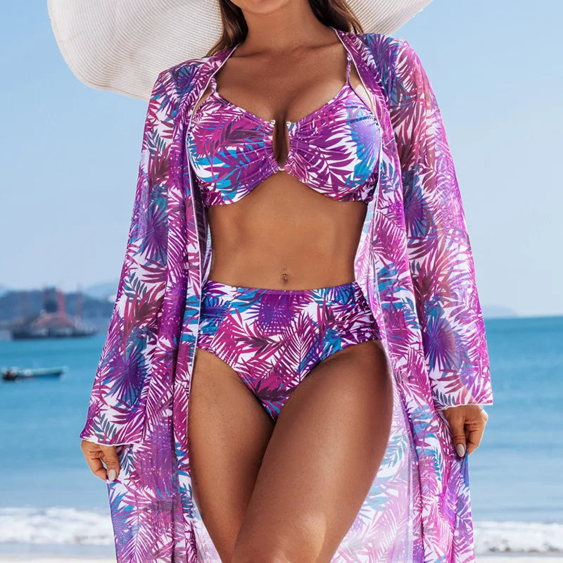 New Sexy Print High Waist Three-Piece Women's Swim Wear