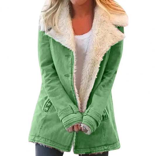 Ladies Very Popular Curvy Size Winter Plush Lamb Wool Warm And Fashionable Lapel Jacket.