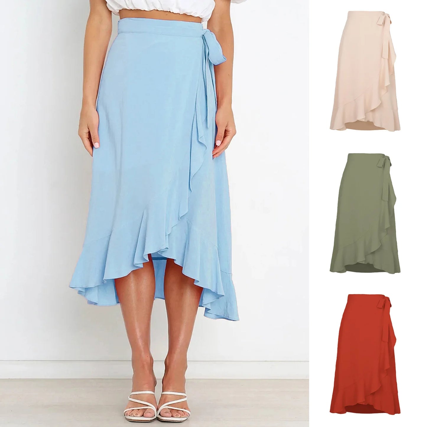 Women Summer Irregular Solid Colour Skirt.  S-XL