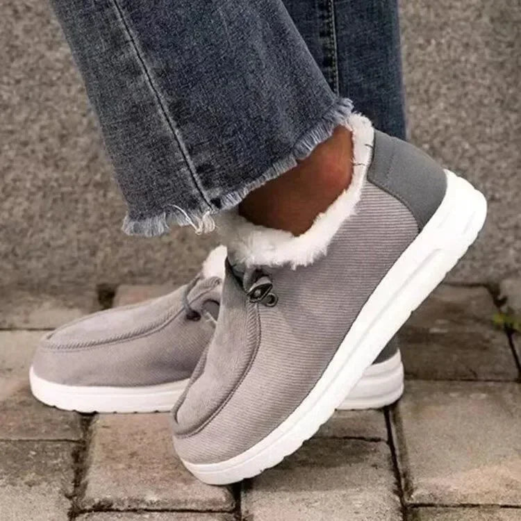 Women Warm Loafers Plush Flats Casual Cotton Shoes Solid Round Toe Sports Shoes
