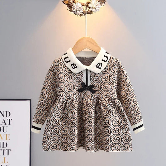 Heart Shape Thick Children Princess Kids Winter Heart Letter Bow Dress for Girl Clothing