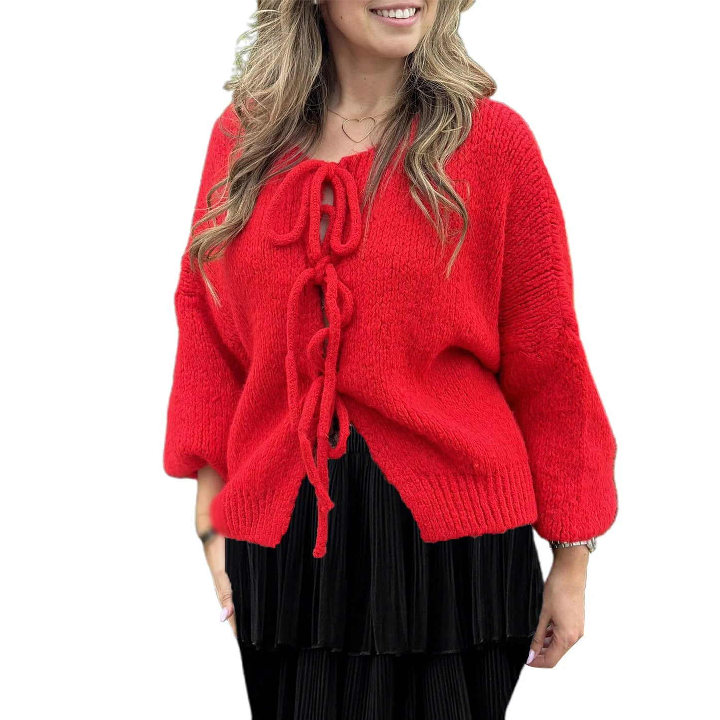 Knitwear Lace-Up Hollow Out Cardigan Fashion.