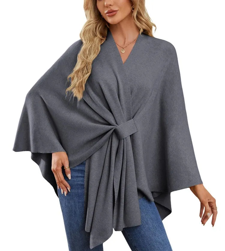 Women's Trendy Autumn And Winter Loose Elegant Shawl Wrap Casual Solid Colour Soft Open Front Poncho.