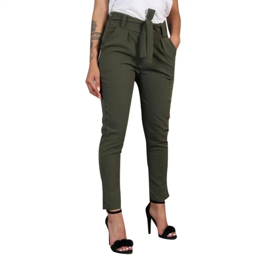Casual Women Solid Colour Belted Elastic High Waist Harem Pants .  S-2X
