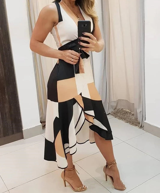 Sleeveless Summer V-neck Printed Versatile Long Dress.  S-3X