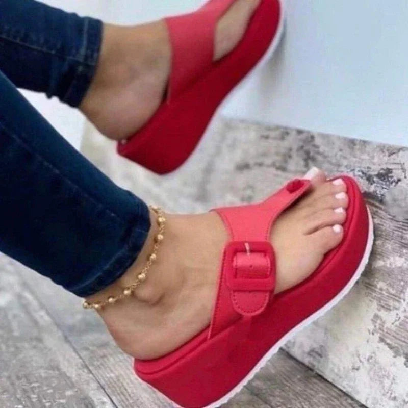 Belt Buckle Casual Solid Colour Platform Sandals .