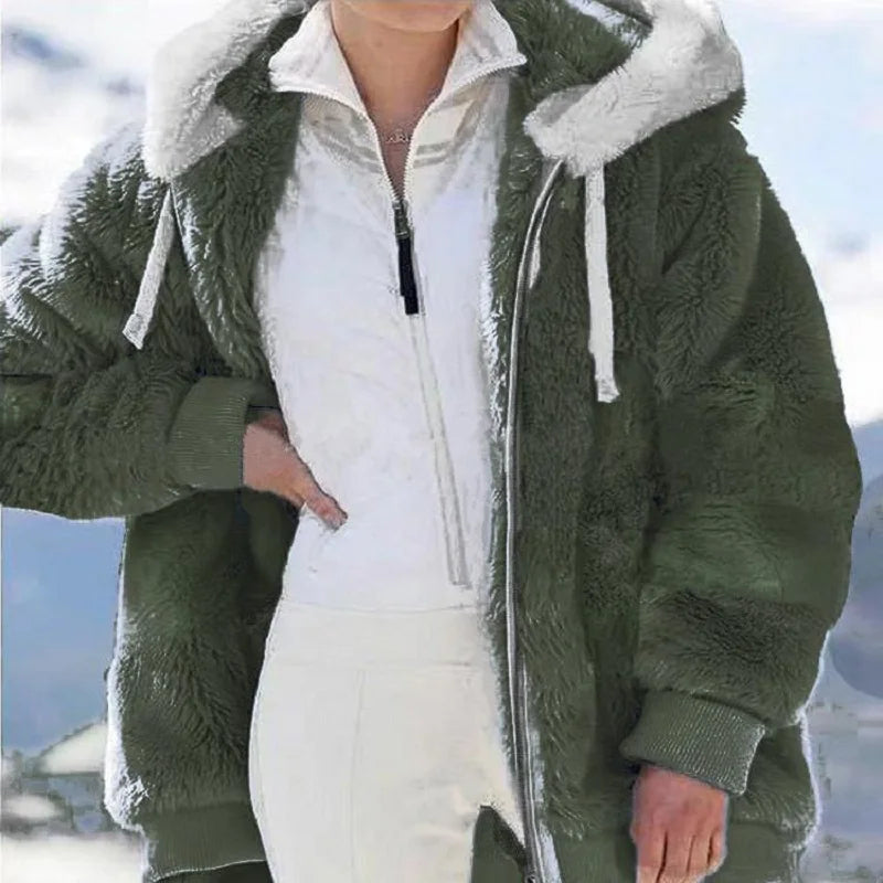 New Style Autumn And Winter Loose Plush Zipper Hooded Jacket Woman.  S-5X