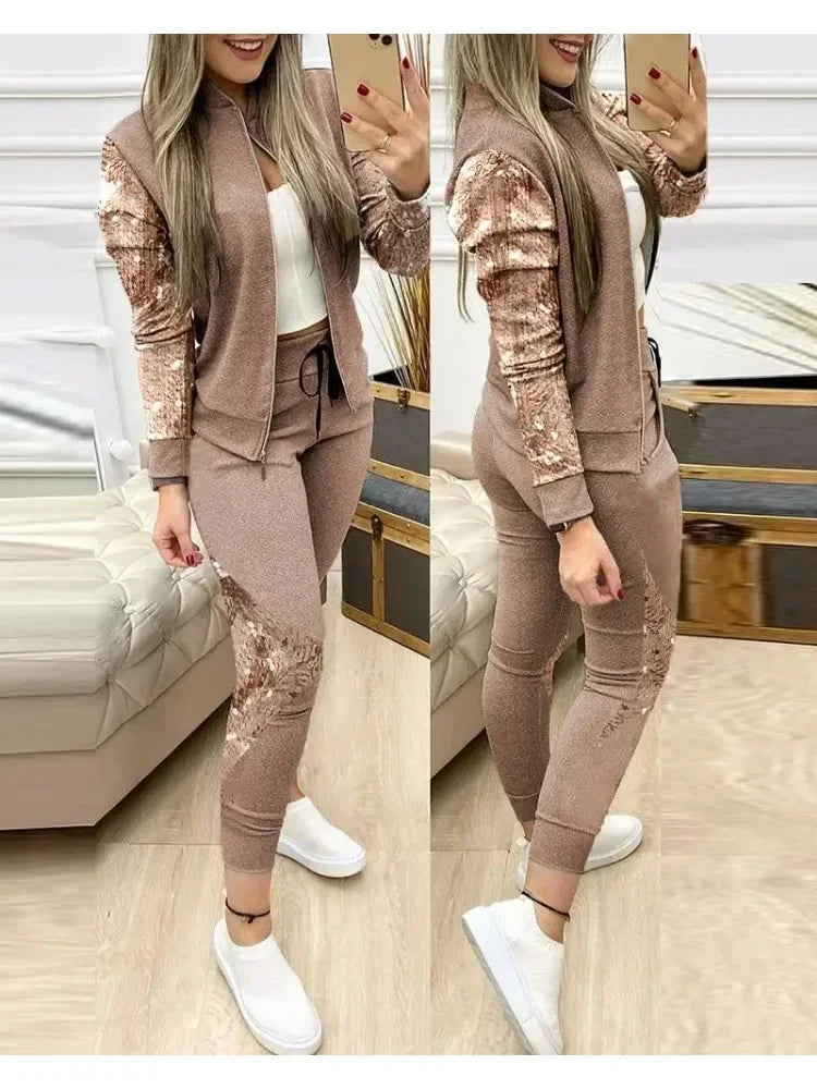 Woman 2 Pieces Suit Zipper Jacket And  Pants Tracksuit Casual 2025 Set.  S-XL