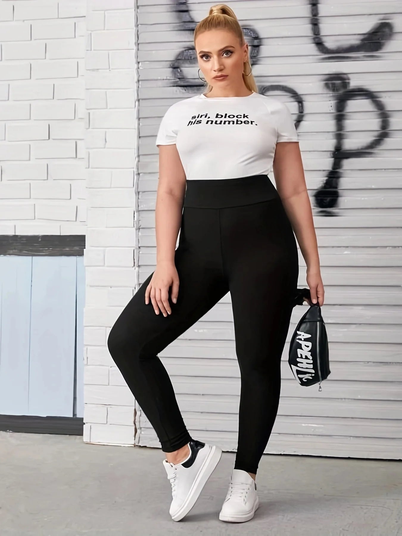 Black Plus-size High Waist stretch Leggings.
