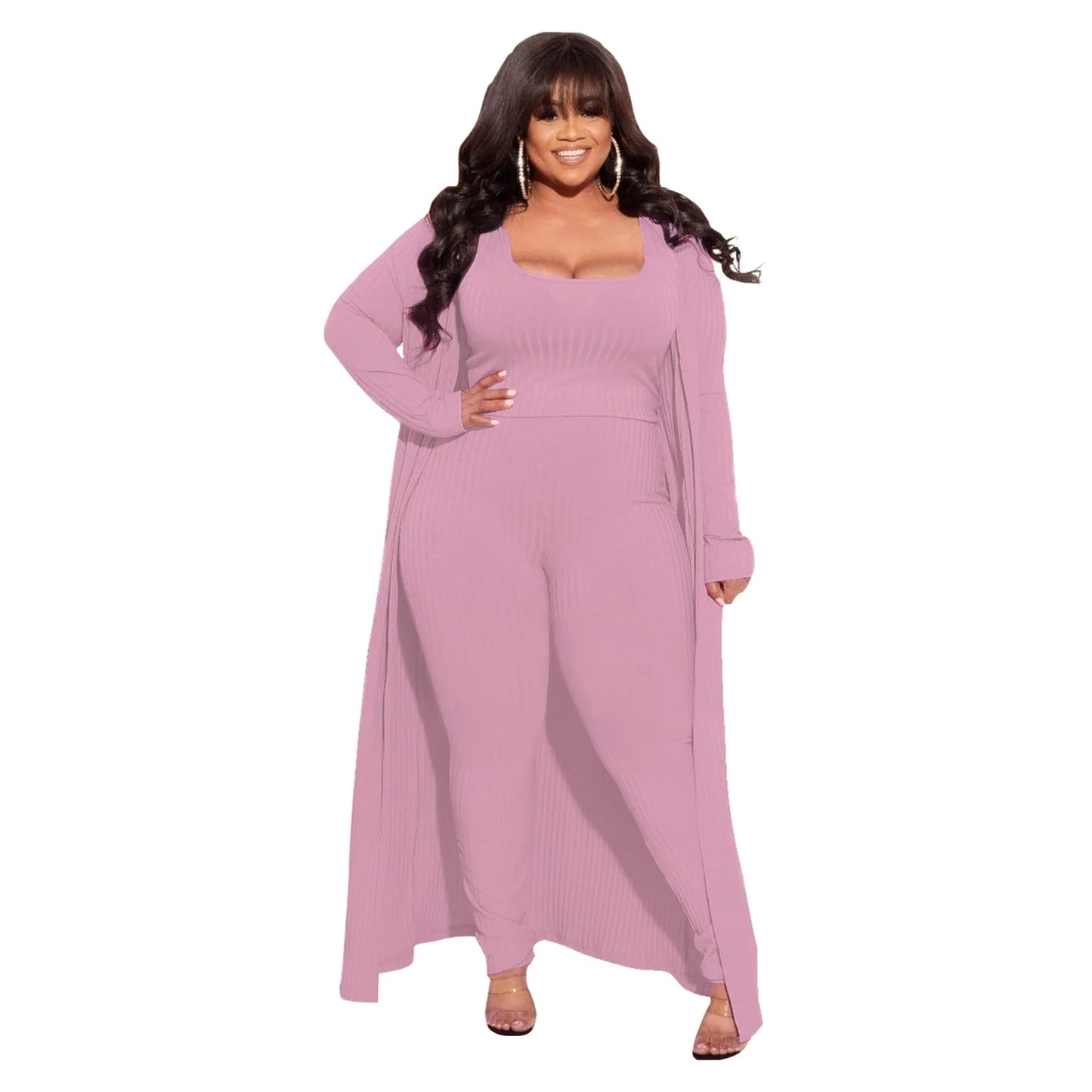 Plus Size Set Flattering long-sleeved Sweater High Elasticity 3 Piece Outfit