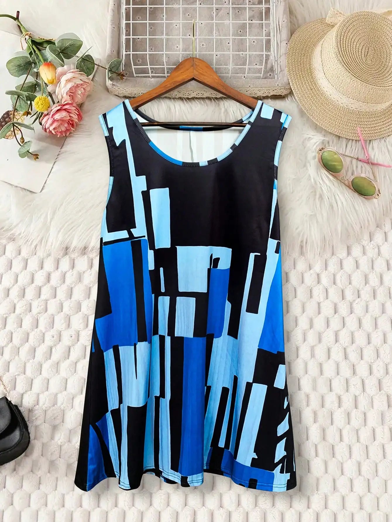 Plus Size Women's Round Neck Sleeveless Maxi Dress - Flowy, Boho Summer Sundress for Curvy Women