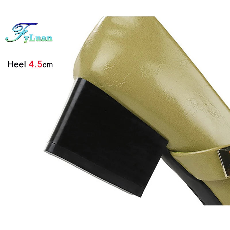 Retro Beautiful Italian Style 4.5cm Pumps Low Heeled Pointed Women Shallow Mouth Metal Buckle Pumps Thick Heel
