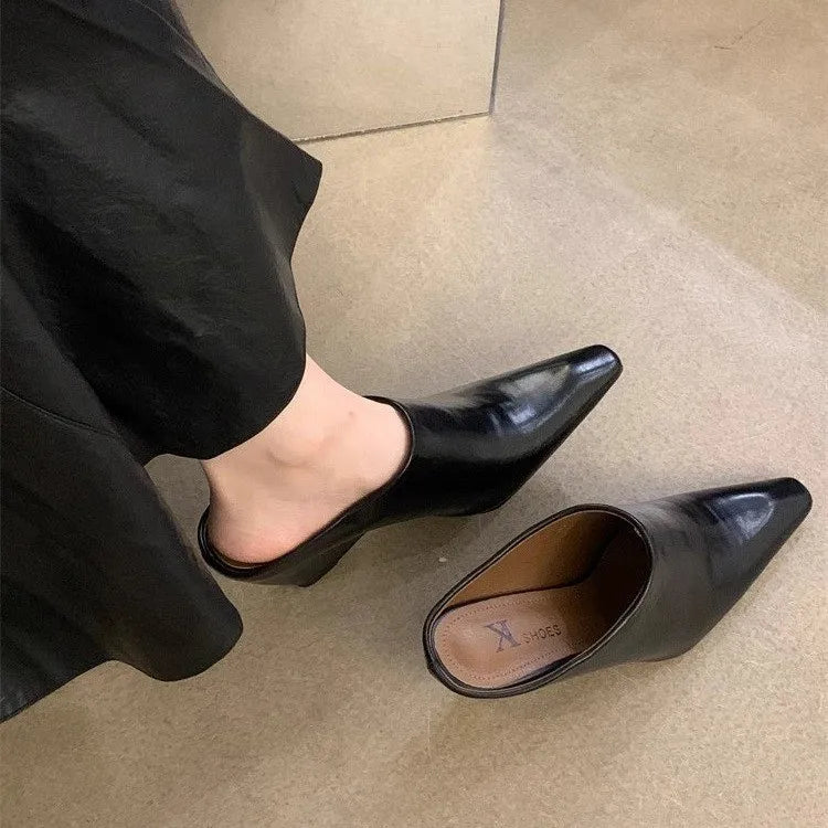 European Soft Leather Slope Heel High Fashion Shoe