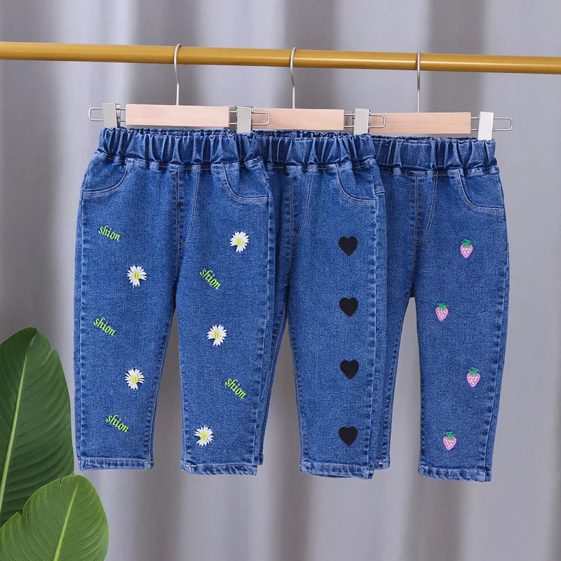2025 New Girls Jeans Children Spring Autumn Fashion jeans flared pants Girls High Quality Bow leisure long Pants 0-5 Y