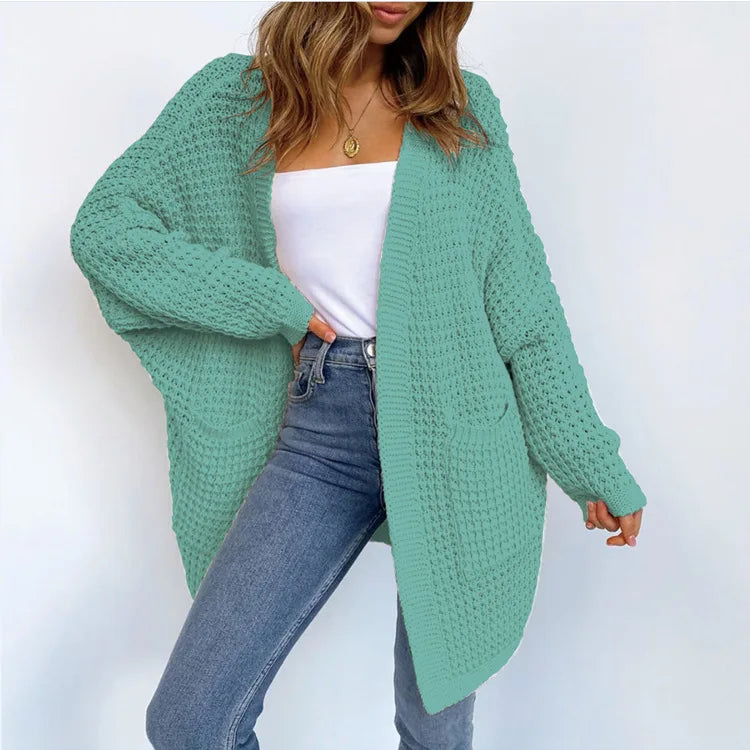 Women's Open Front Cardigan Sweater - Cozy Knitted Jacket with Pockets