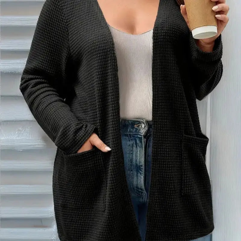Plus size pure color pocket cardigan casual long-sleeved suitable for all season