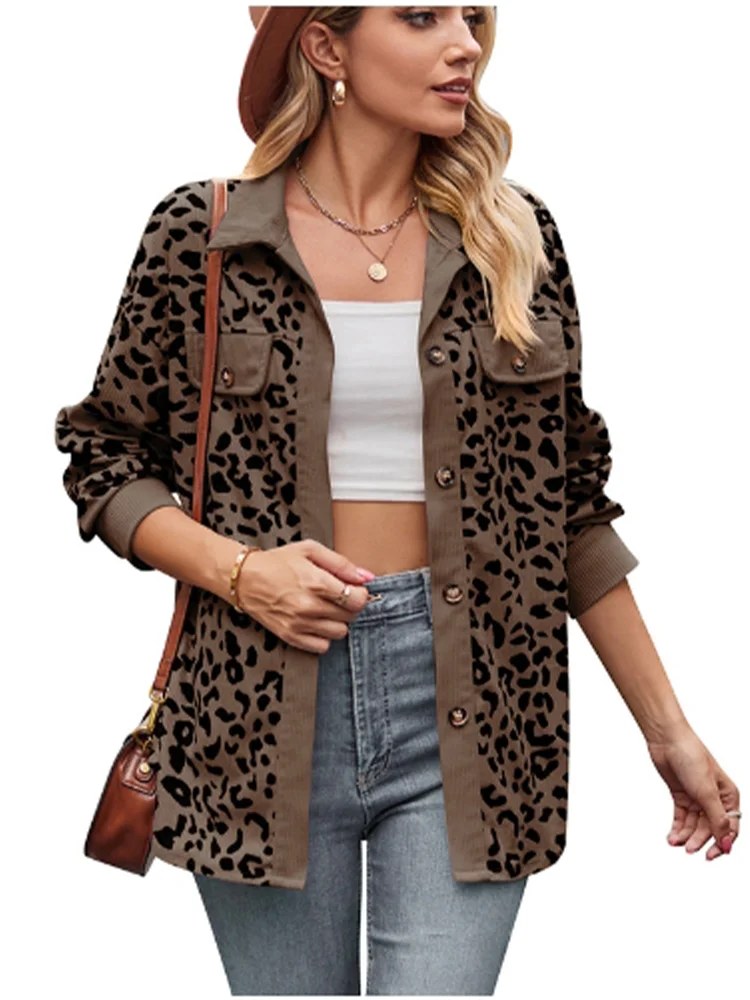 Long Sleeved Leopard Print Cardigan Button Up High Street Fashion .  S-XXL