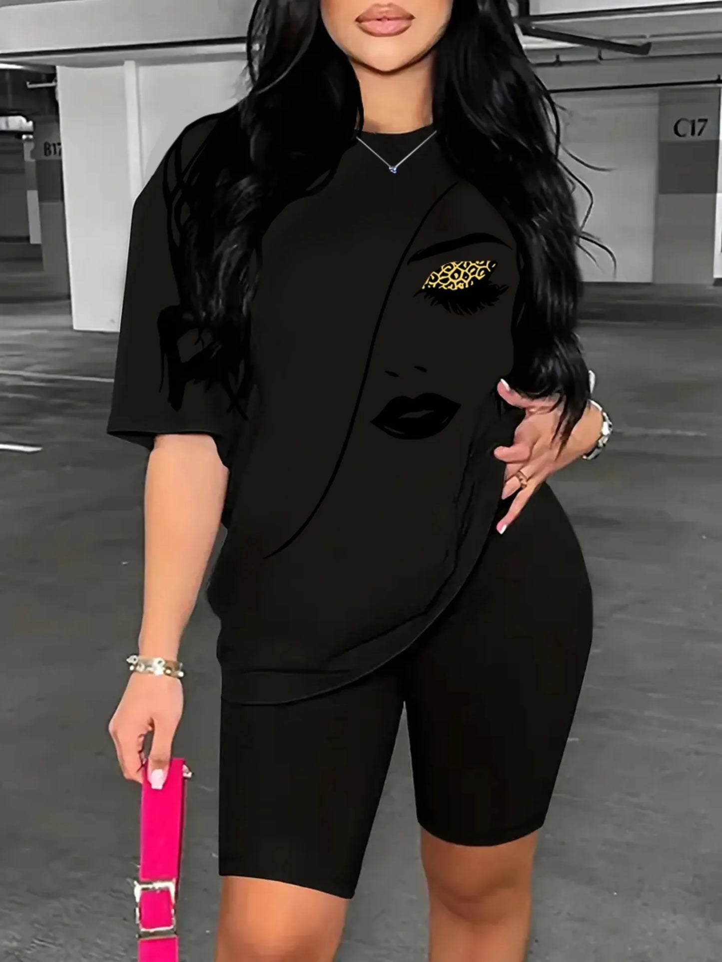 2 Piece Womens Sports Outfit Set - Crew Neck Short Sleeve T-shirt & Shorts with Medium Stretch Polyester Fabric. S-3XL