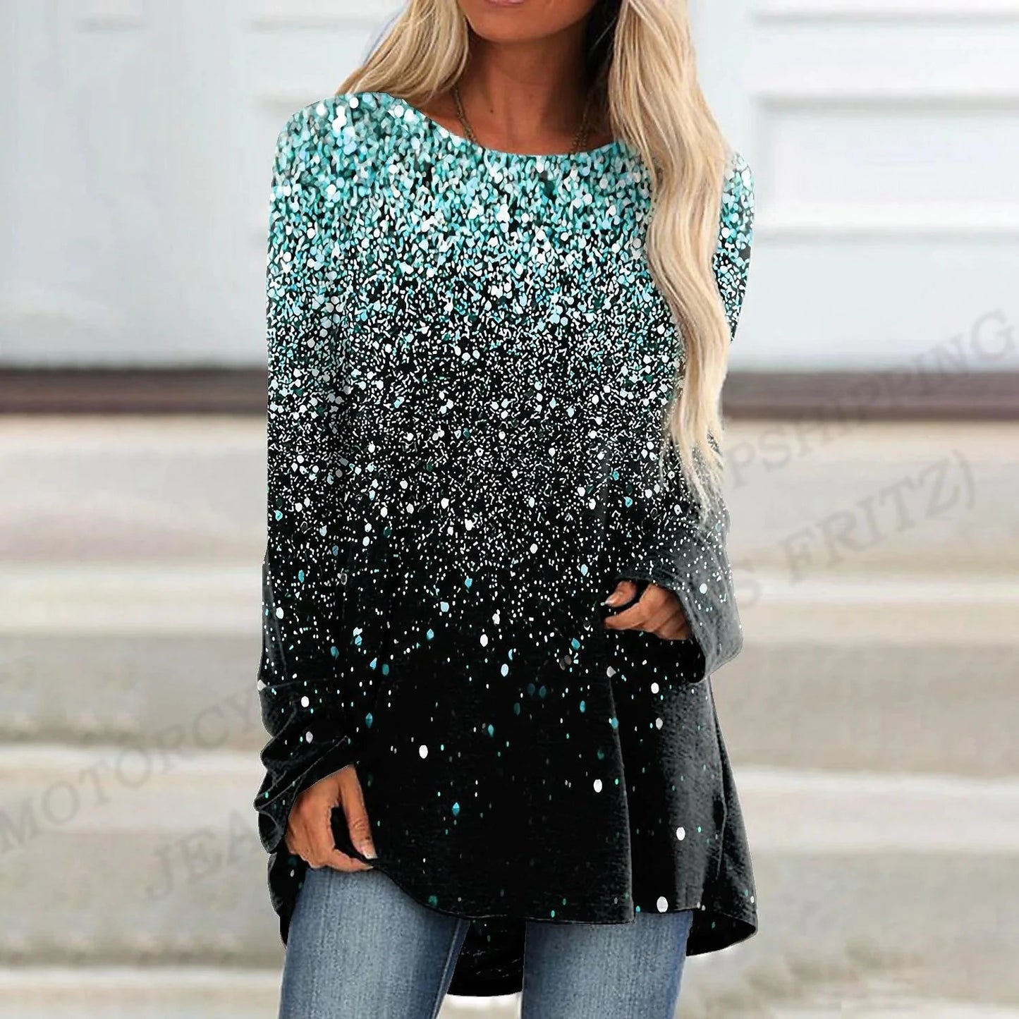 Women Fashion Long Sleeve Loose Casual O-Neck Shirts.  S-6X