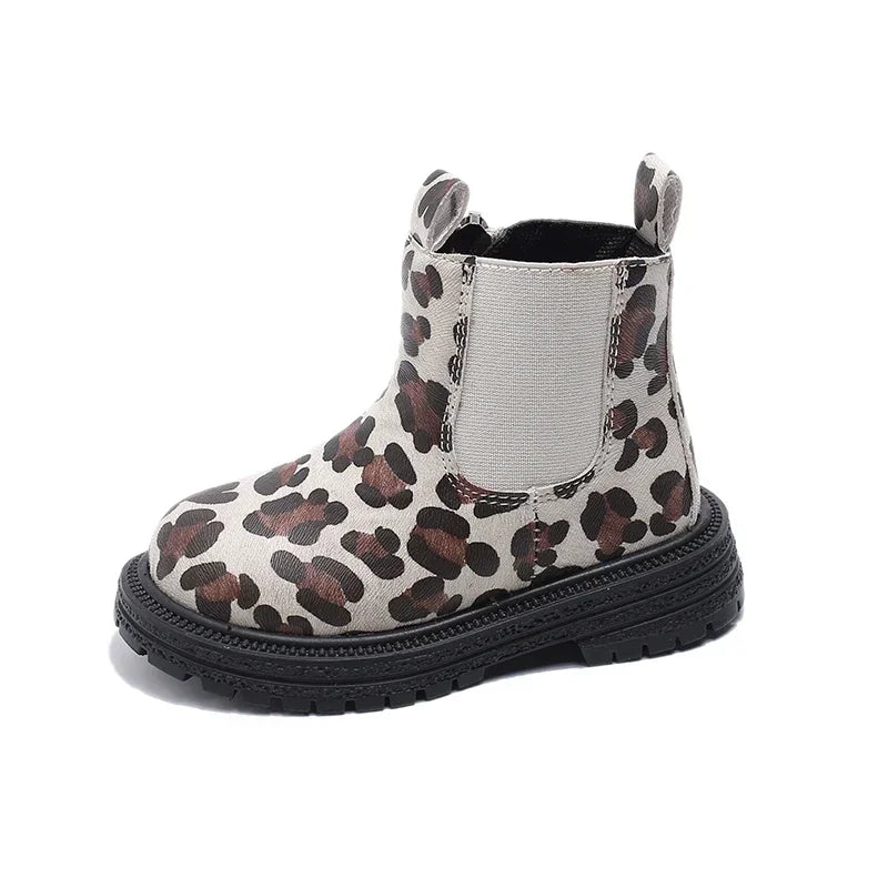 Kids Boots Leopard Prints Classic Little Boys Ankle Boots Side Zipper Fashion Classic Unisex Girls Rubber Boots Breathable Warm