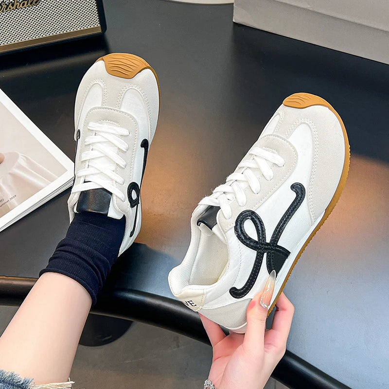 Sneaker Shoe For Women Genuine Leather Flat Lace-up