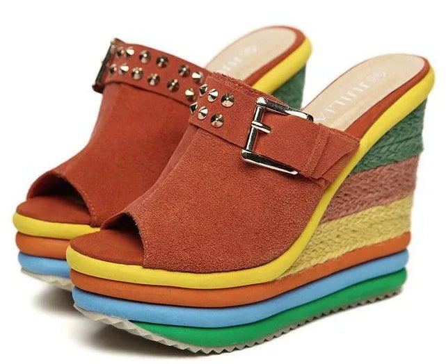 Summer 2025 Fashion Platform Colourful Wedge Heel Sandals