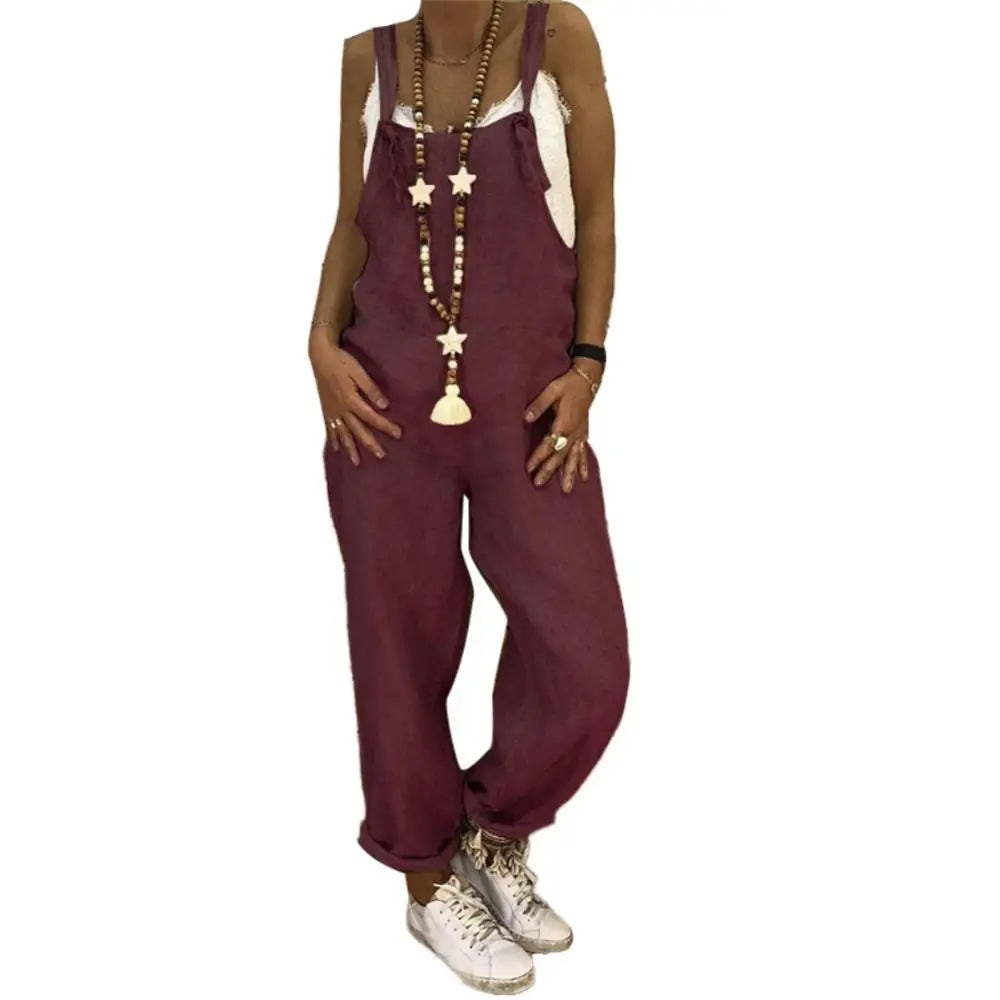 Women Casual Solid Color Sleeveless Adjustable Straps Loose Jumpsuit/Overalls.  M-5X