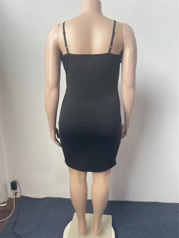 Plus Size Dress Sleeveless Sexy Black Stretch Feather Dress .