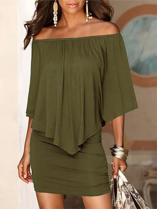 2025 Spring/Summer New Fashion Geometric Irregular Ruffles Elegant Sexy Women Dress.  S-2X