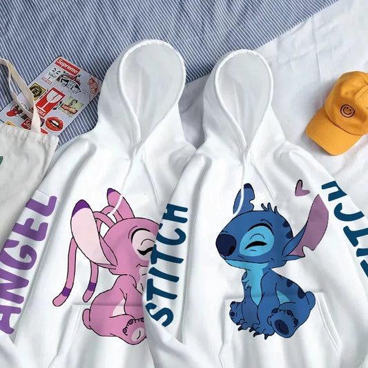 Disney Hoodie Fashion Stitch Angel Monster Letter Cartoon Sweatshirt Pullover Cute Unisex Pocket Hoodie.  S-3X