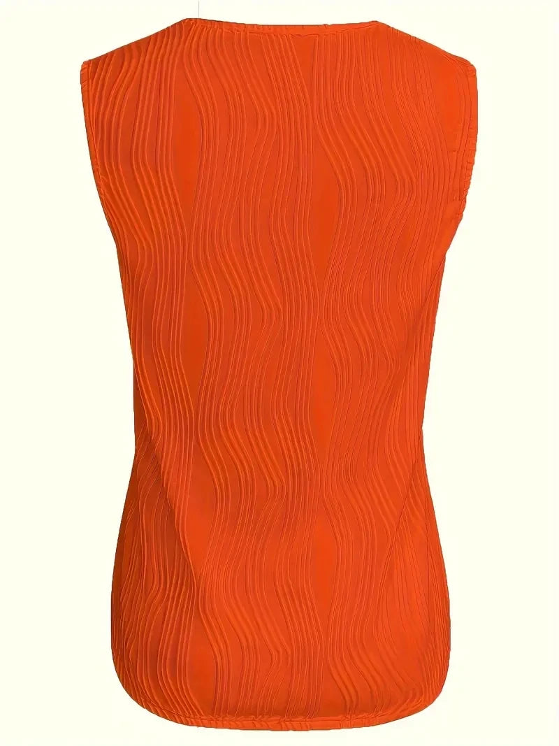 Plus Size Elegant V Neck Sleeveless Tank Top - Soft Slight Stretch Polyester Fabric, Ring Details,Solid Colour.