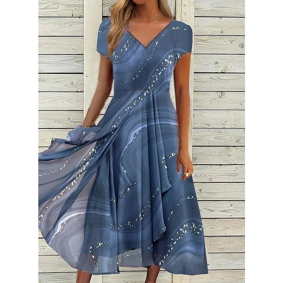 2025 Women's Party Fashion Summer Midi V-Neck Dress.  S-3X