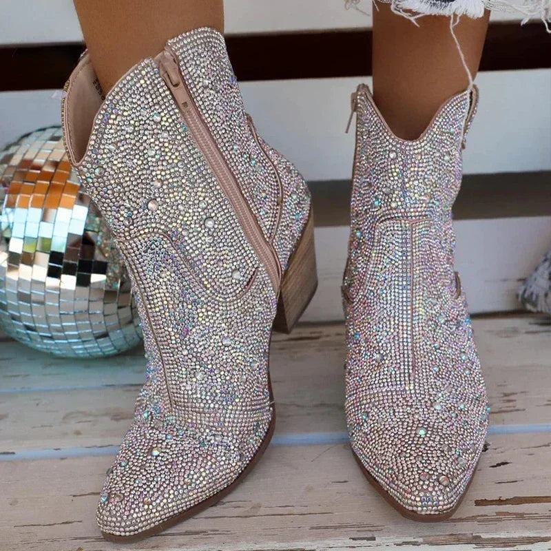 Western Cowboy Boot Fashion Women Ankle Boots Glitter Bling Shiny Trend High Quality Boot.   Botas De Mujer 2025