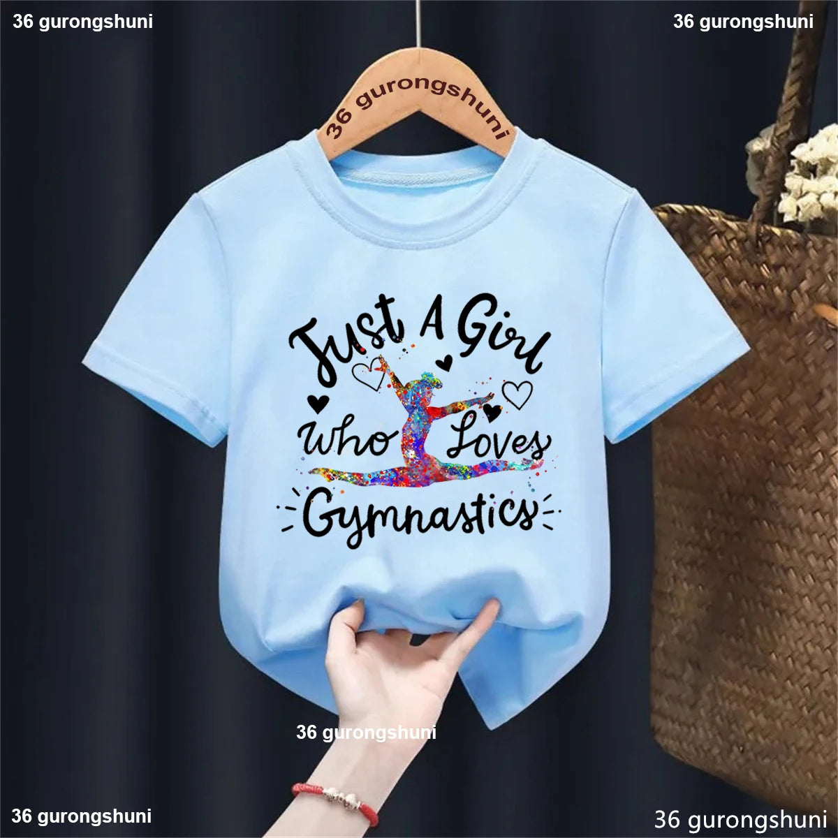 Kawaii Kids Clothes Just A Girl Who Loves Gymnastics Watercolor Graphic Printed Tshirt Girls Love Sports Casual Summer T-Shirt
