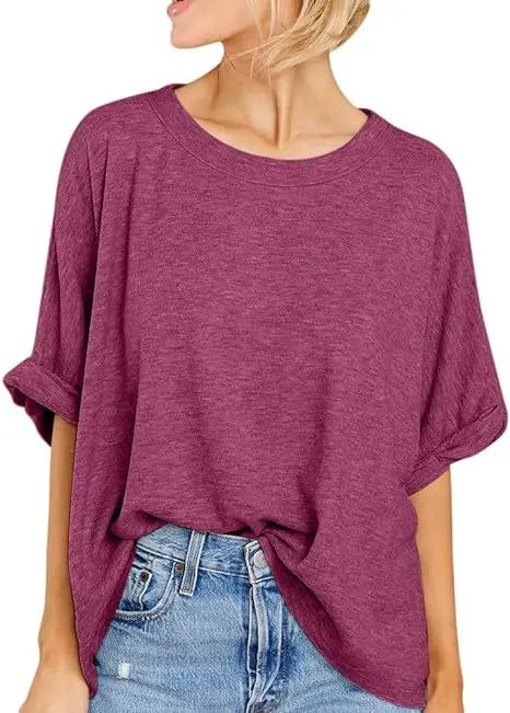 Women's  Quality Over size Short Sleeve Casual Loose Basic Tee.  S-2XL