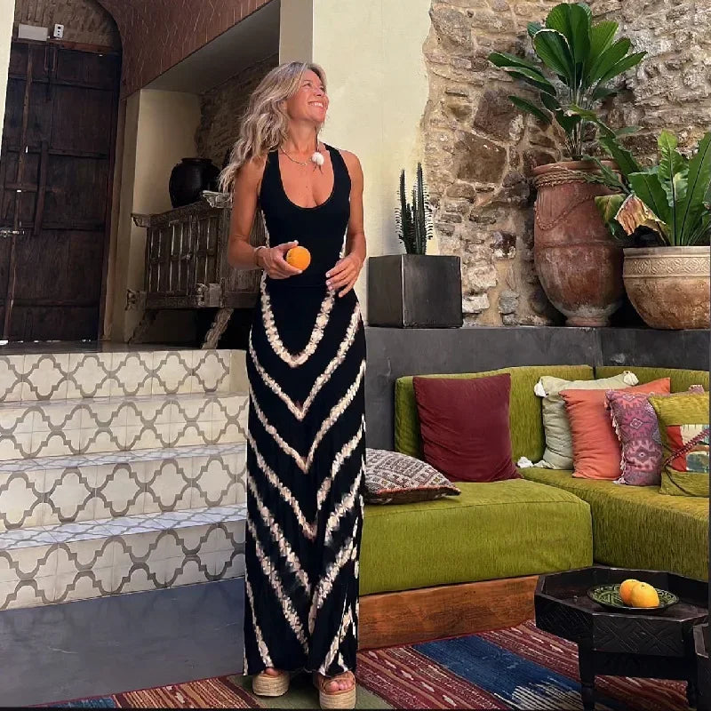 Women Sexy Print Dress Backless Cross Sleeveless Spring Summer Thin Casual Multiple Patterns Long dress.