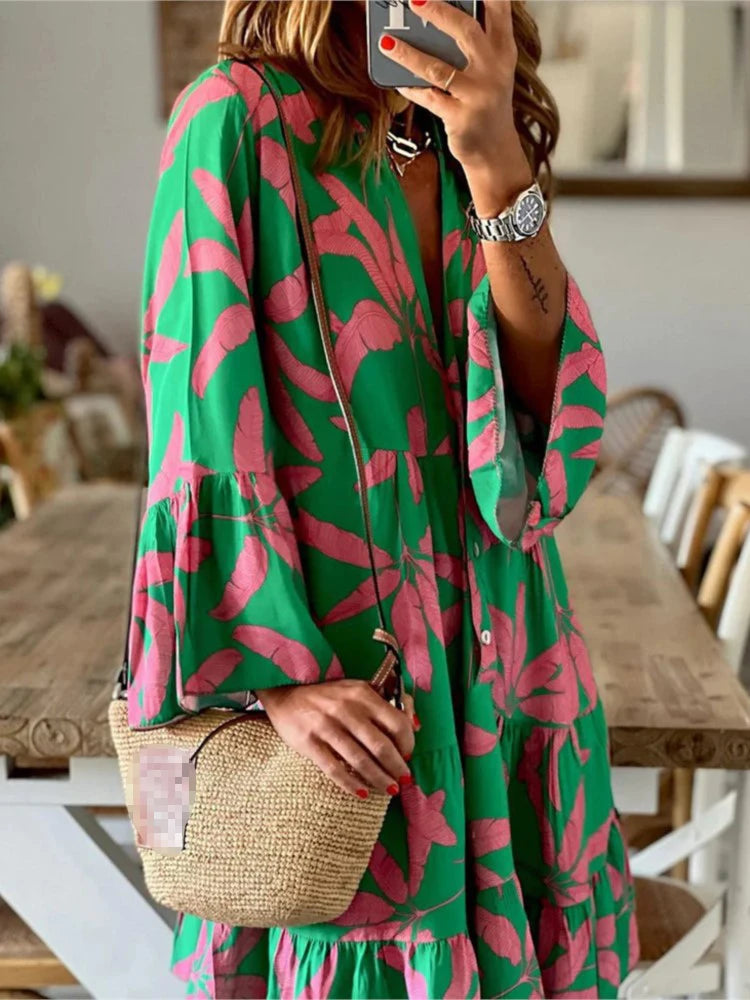 Ladies Boho Shirt Dress Sexy Flare Style